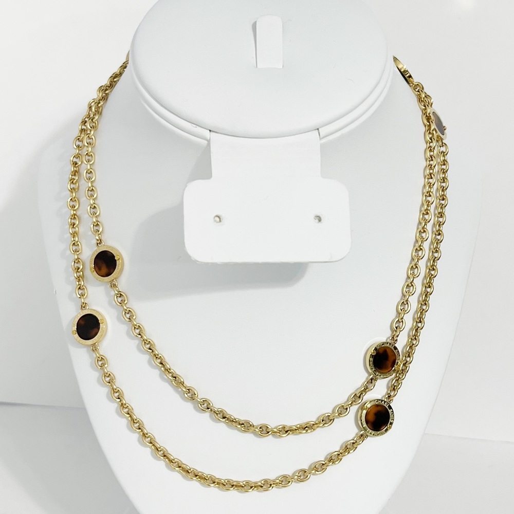 Michael Kors logo tortoiseshell disc 18” necklace